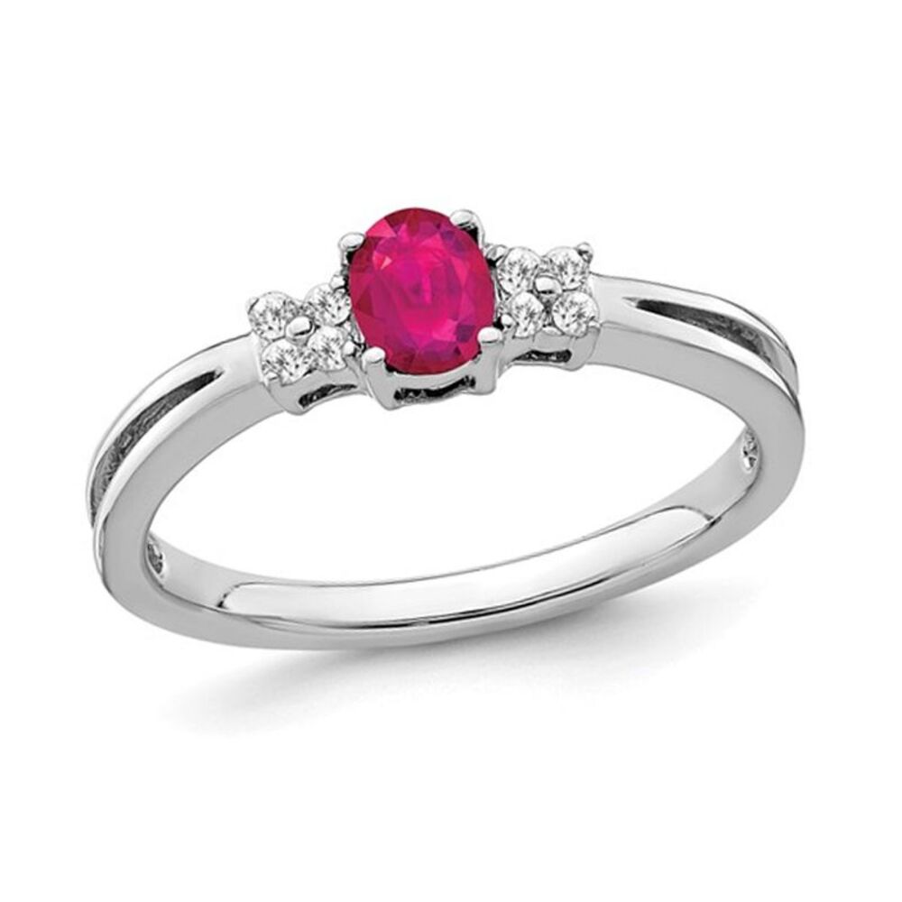 1/3 Carat (ctw) Oval-Cut Ruby Ring 14K White Gold with Accent Diamonds (SIZE 7)